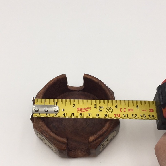 Vintage Elephant Drink Coasters Carved Wood Set Of 6 Brass Inlays - Picture 9 of 9